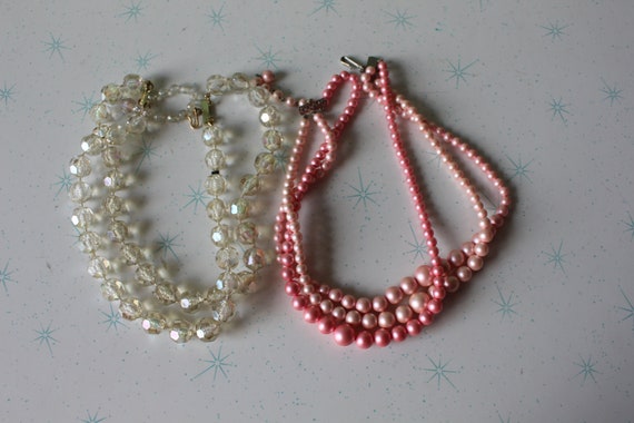 1980s Vintage NECKLACE Set of 2..pink and white. … - image 7