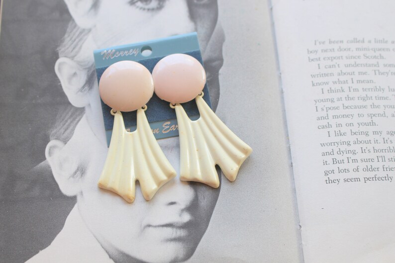 indie new old stock. killer 80s hipster 1980s PINK Dangly Earrings....big metal costume rad sexy rocker punk 1980s glam urban