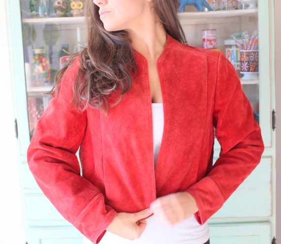 Vintage Burnt Orange Suede Leather Jacket - 1980s Retro Style