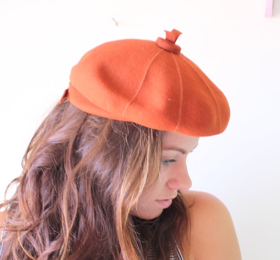 1950s Orange Felt Hat: Vintage Mid Century Women