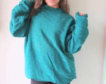 1990s Emerald Green Sweater...size large xlarge...colorful. bright. retro. 1980s sweater. rad. groovy. green. pullover. hipster. nautical