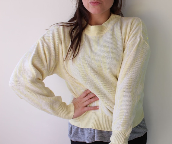 Vintage Pastel YELLOW Boho Slouchy Retro Sweater.… - image 1