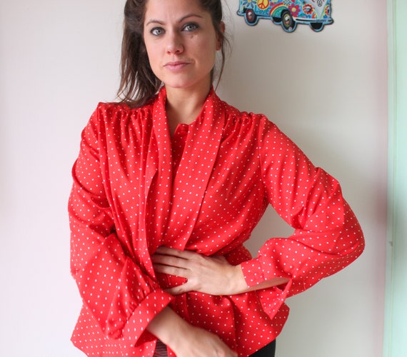 Vintage Dreamy Red Polka Dot Blouse..womens. red … - image 1