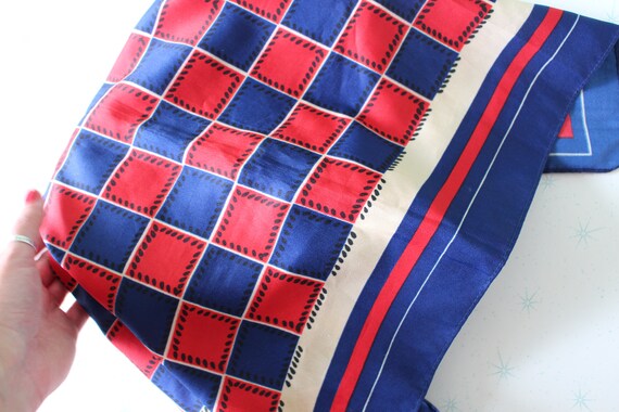 Vintage SQUARE Scarf...red white blue. retro scar… - image 3