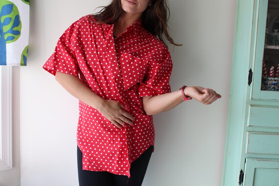 Vintage POLKA DOTS Blouse.womens. red and white. … - image 2