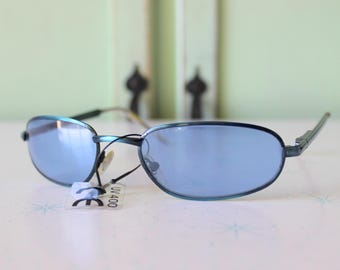 90年代ヴィンテージサングラス：ブルーレンズ、シルバーアクセント