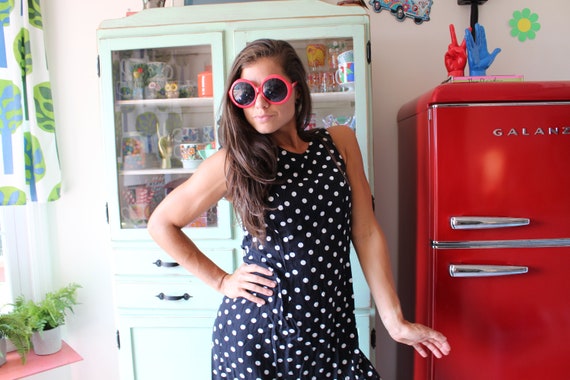 1980s POLKA DOTS Black and White Day Dress....siz… - image 7