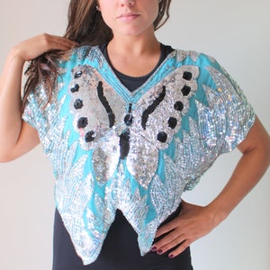 1960s Sequin Silk Top: Vintage Beaded Burlesque Dazzle