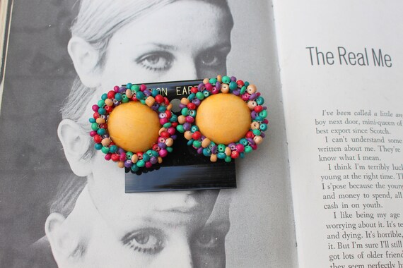 Vintage 1980s WOOD New Old Stock Earrings..yellow… - image 1
