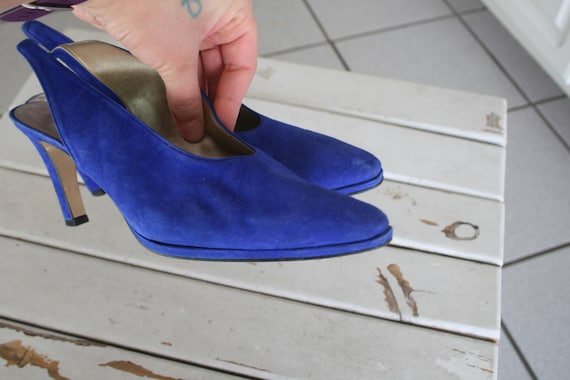 Vintage 80s DESIGNER Blue Heels.....size 8.5....w… - image 4