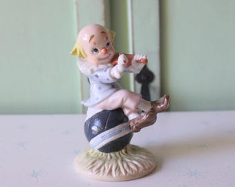 Statuetta da clown vintage anni '80: bambola in ceramica di design taiwanese