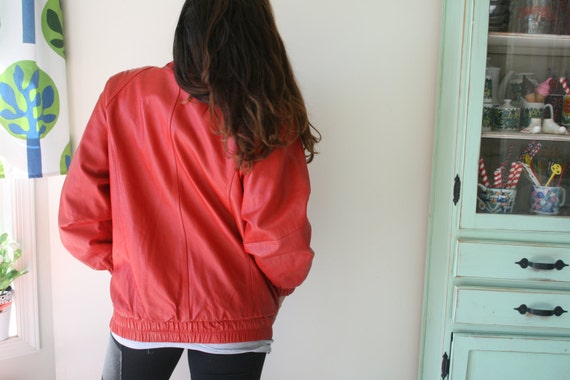 1980s RED LEATHER Jacket Coat...size medium large… - image 5