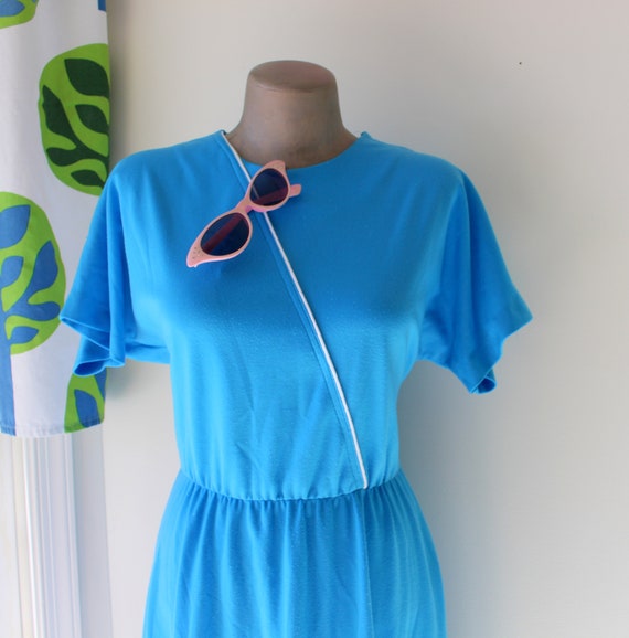 1980s Vintage MOD Blue Shift Dress...size medium … - image 1