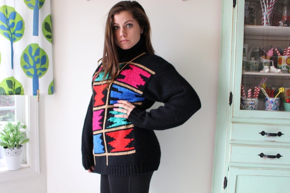 1980s RAINBOW Oversized Geometric Sweater...one s… - image 4