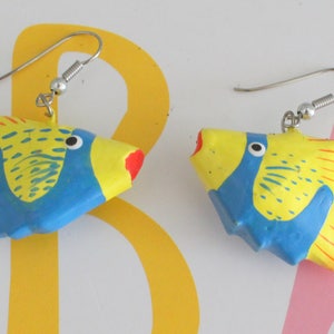 Vintage Colorful FISH Earrings..pierced ears ocean dangly retro fish jewelry fish in the sea animal lover colorful sea life kawaii