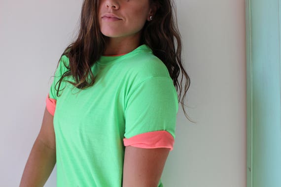 1980s Neon Vintage Green Orange Unisex Rad Hipste… - image 3