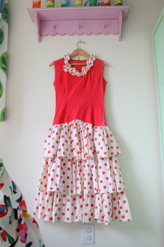 1960s RED POLKA DOTS Dress..mod. red. polka dots.