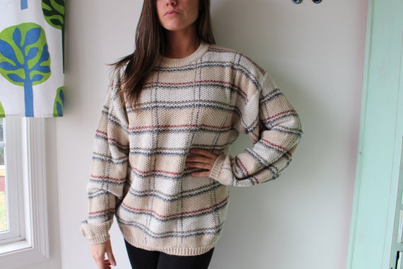 1980s Geometric Striped Sweater: Linen Cotton Ble… - image 3