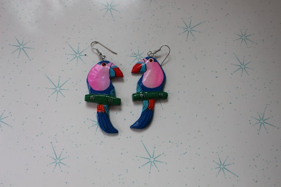 Vintage New Old Stock TOUCAN Bird Earrings....red… - image 3