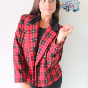 Vintage 80s Plaid Blazer: Wool Blend Festive Holiday Jacket