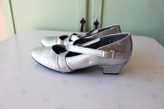 1980s Silver GLITTER Dance Flats...size 7 womens.… - image 3