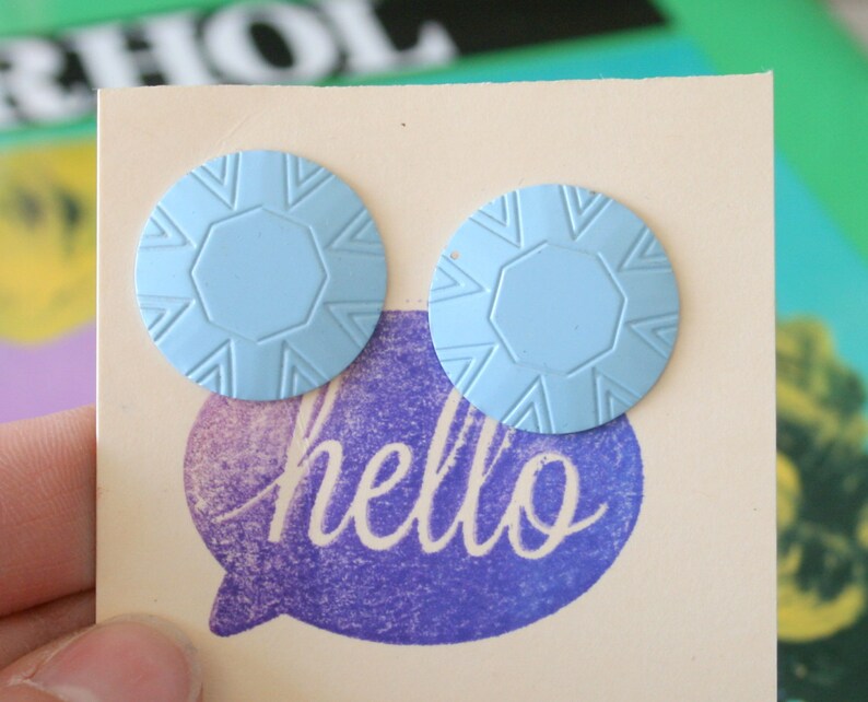 electric blue rad killer 80s 1980s glam sexy 1980s BLUE Round Earrings...costume rocker pretty punk indie round hipster