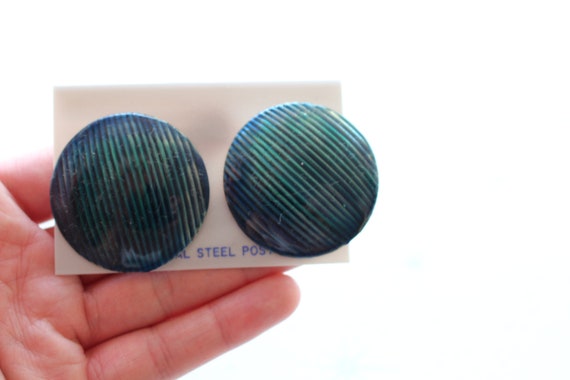 mod retro hipster nautical rad 1980s ROYAL BLUE Nos Studs....pierced ears 80s accessories wedding. striped urban blue earrings