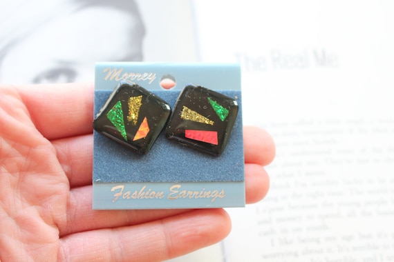 1980s GLAM NOS Earrings...rainbow. retro. kitsch.… - image 1