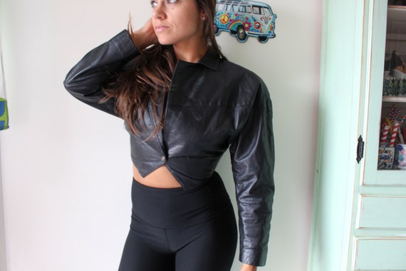 1980s BLACK LEATHER Made in USA Jacket...size med… - image 3