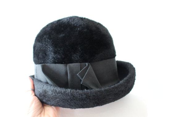 Vintage Mid Century Black Ribbon Hat.....fabric h… - image 4