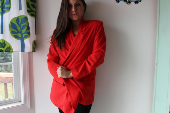 Vintage Cherry Red Blazer Jacket, Solid Mod Style… - image 2