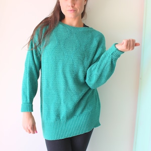 1980s Bright Green Knit Sweater - Unisex Retro Pullover (M/L)