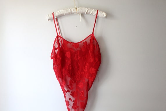 1980s Vintage RED Lace Vintage SEXY Lacey Tulle N… - image 2