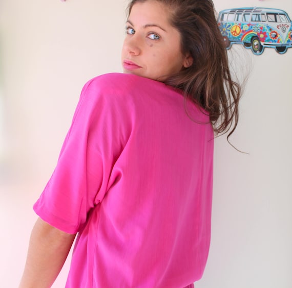 Vintage PINK Blouse..womens. pink. mod. sheer top… - image 1