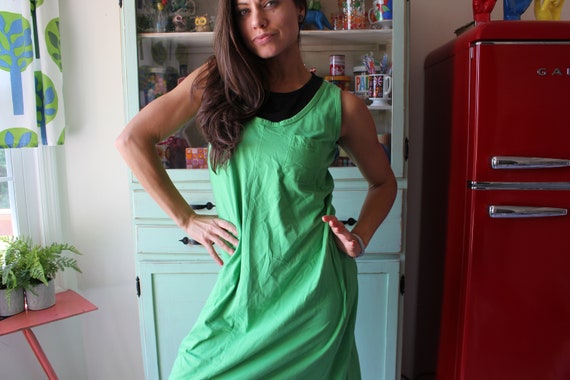 Vintage LIME GREEN Day Dress....size medium large… - image 9