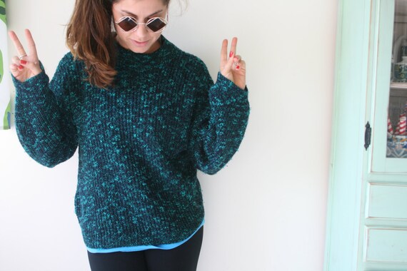 1980s Green Geometric Knit Sweater - Unisex Retro… - image 2