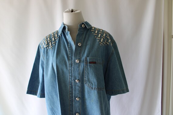 1980s BLUE JEAN Denim Blouse Button Down Top....s… - image 2