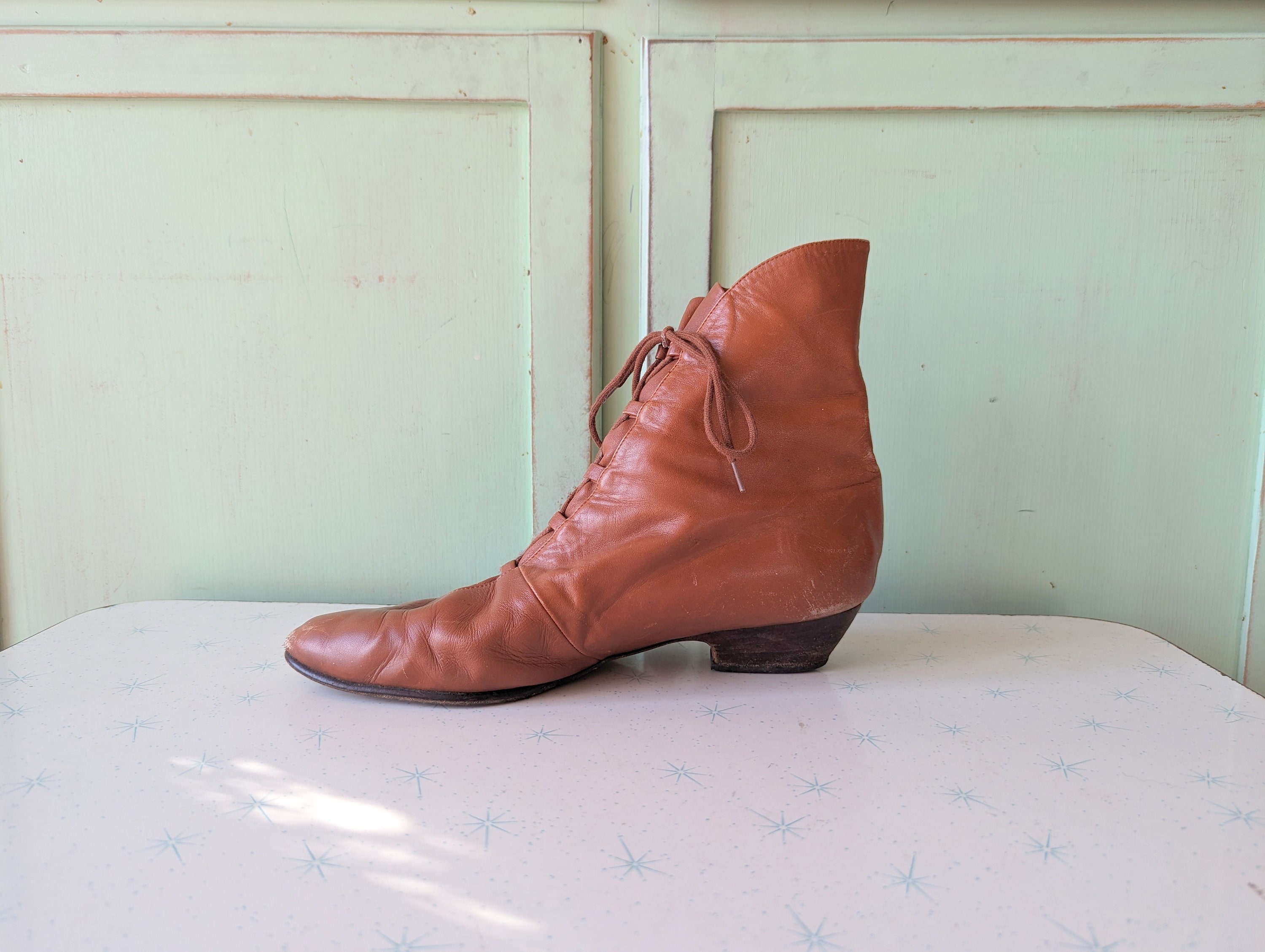 Vintage 1980s Brown Leather Ankle Boots - Size 9 - Etsy