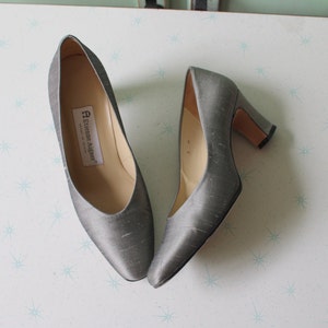 Vintage Etienne Aigner Fabric Heels, Size 6 - Mod Silver Shoes