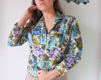 Blazer floreale vintage: stile Mod anni '60, taglia piccola/media