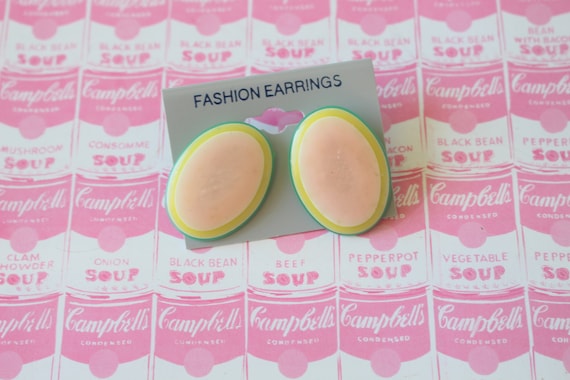 1980s GLITTER Pink Yellow Green Earrings....costu… - image 1
