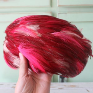 Vintage 1950s Feather Hat: Pink & Red Angel Brand