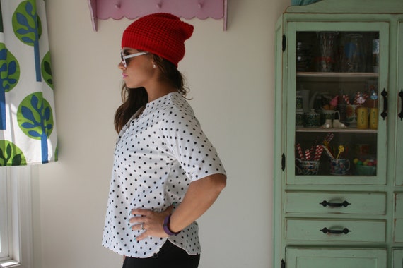 Vintage Silky Polka Dot Blouse: Black and White M… - image 2