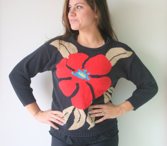 1980s Floral Print Sweater..colorful. bright. retr