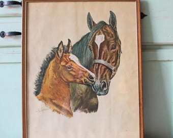 Vintage Horse Wooden Framed Wall Art: Retro Farmhouse Decor