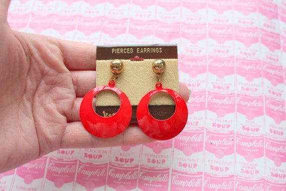 1980s Big GLAM Earrings....red. retro. kitsch. gl… - image 1