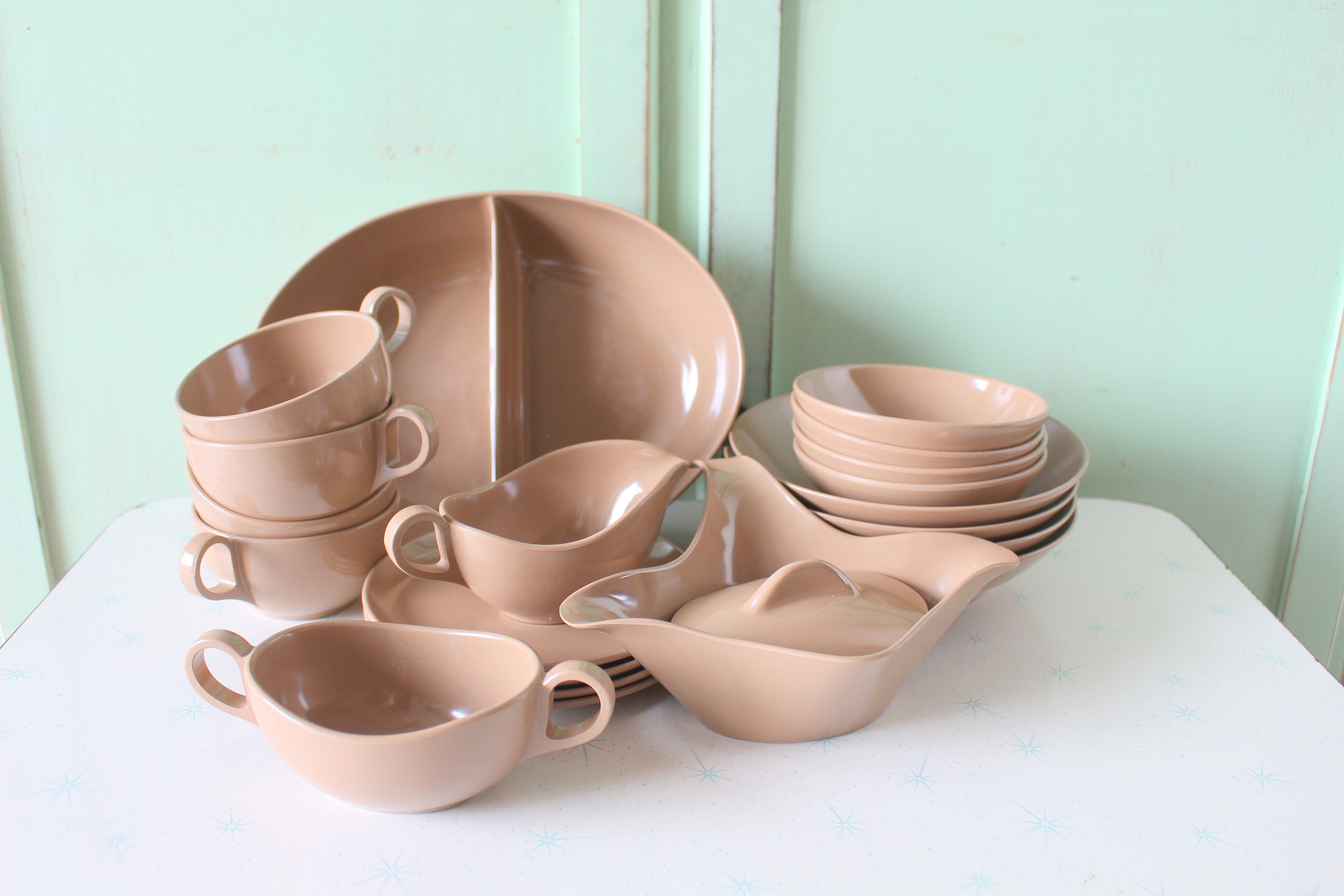 Vintage Melmac Brown Cups and Plates Set - 1970s Kitsch Decor - Etsy