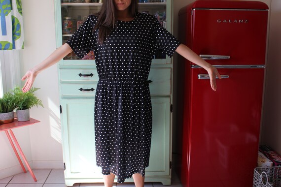 1980s POLKA DOTS Black and White Dress....size me… - image 5