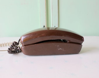 Brown Rotary Desk Telephone: 70s Retro Decor