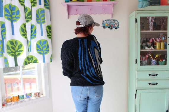 1980s Geometric Acrylic Sweater: Blue Retro Party… - image 4